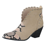 Block-Heel Rivet Color-Block Snake Print Ankle Boots - Trendy Snake Boot