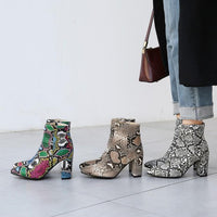 Martin boots snake print thick heel ankle boots