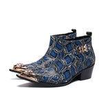 Male British Fashion Personality Snake Print Short Leather Boots