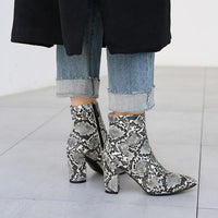 Martin boots snake print thick heel ankle boots