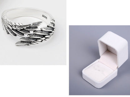 Angel Wings Love Couple Silver Ring - Elegant Plain Design for Romantic Gifts snake - label