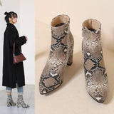 Martin boots snake print thick heel ankle boots