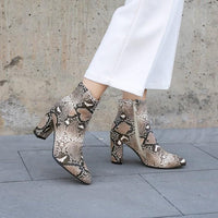 Martin boots snake print thick heel ankle boots