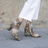 Martin boots snake print thick heel ankle boots