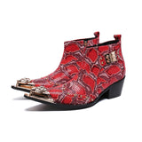 Male British Fashion Personality Snake Print Short Leather Boots