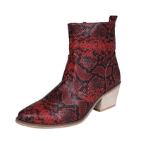 Snake Print Square Toe Thick Heel Sexy Short Boots