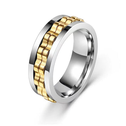 Titanium Spinner Square Texture Ring for Men - High - Polished Stainless Steel Gear Rotating Fidget Ring, Anxiety - Relief Charm Jewelry snake - label