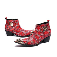 Male British Fashion Personality Snake Print Short Leather Boots