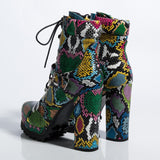 Flower Skin Snake Print Explosion Platform Boots