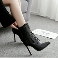 Snake Print Lace-up Sexy Pointed-toe Women's Boots