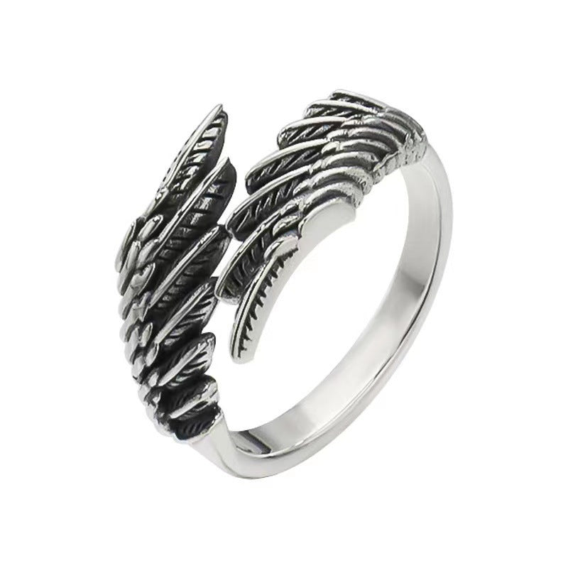 Angel Wings Love Couple Silver Ring - Elegant Plain Design for Romantic Gifts snake - label