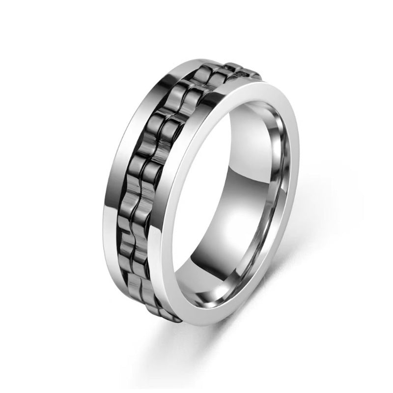 Titanium Spinner Square Texture Ring for Men - High - Polished Stainless Steel Gear Rotating Fidget Ring, Anxiety - Relief Charm Jewelry snake - label