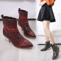 Snake Print Square Toe Thick Heel Sexy Short Boots