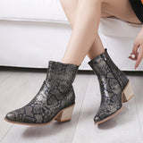 Snake Print Square Toe Thick Heel Sexy Short Boots