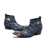 Male British Fashion Personality Snake Print Short Leather Boots