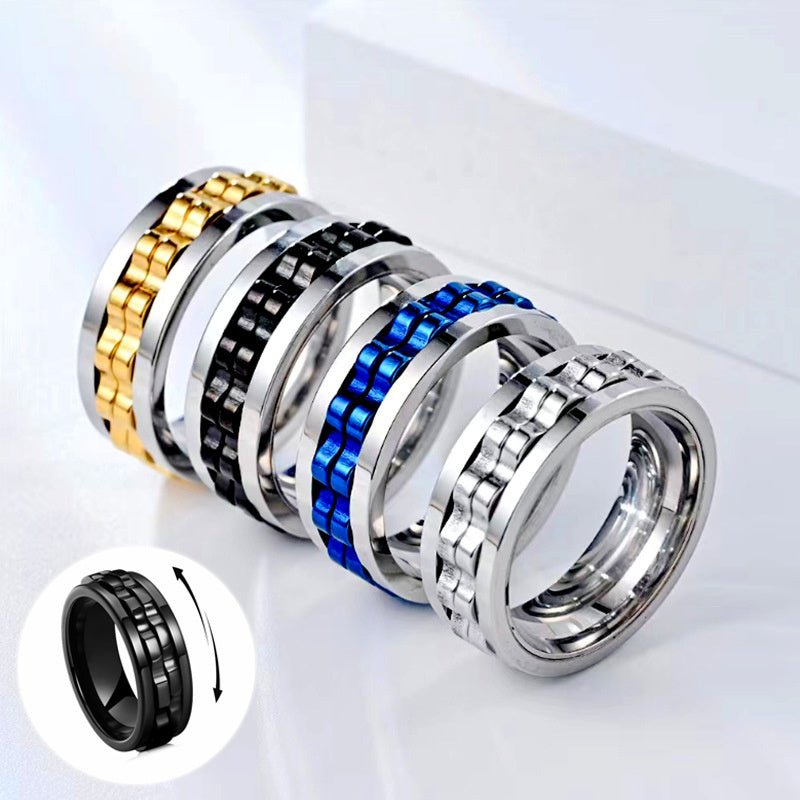 Titanium Spinner Square Texture Ring for Men - High - Polished Stainless Steel Gear Rotating Fidget Ring, Anxiety - Relief Charm Jewelry snake - label