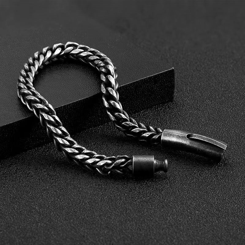 Men's Titanium Steel Vintage Bracelet - Stylish Stainless Steel Round Mill Design snake - label