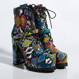 Flower Skin Snake Print Explosion Platform Boots