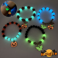 Halloween Vintage Beaded Bracelet - Pumpkin Head, Witch Hat, Kitten, Gothic Geometric Design with Natural Stone, Multicolor Party Jewelry for Women snake - label