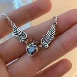 Vintage Gothic Heart Crown Angel Wings Necklace for Women - Exquisite Love Pendant Clavicle Chain Choker, Fashion Jewelry