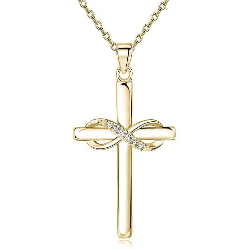 Gold Cross Infinity Pendant Necklace for Women - Stylish Fashion Jewelry, Simple Neck Accessory, Perfect Valentine's Day Gift snake - label