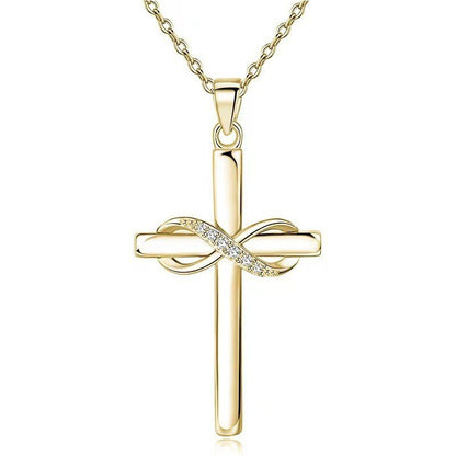 Gold Cross Infinity Pendant Necklace for Women - Stylish Fashion Jewelry, Simple Neck Accessory, Perfect Valentine's Day Gift snake - label