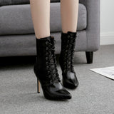 Snake Print Lace-up Sexy Pointed-toe Women's Boots