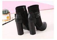 Snake Pattern Suede Belt Buckle Pointed Toe Short Boots Women