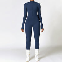 Women's Warm Long-Sleeve Zipper Jumpsuit - Breathable Yoga Fitness Sports Bodysuit for Activewear and Everyday Comfort