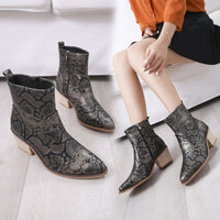 Snake Print Square Toe Thick Heel Sexy Short Boots