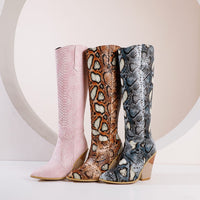 Large Size Snake Print Boots Women's Super High Heel