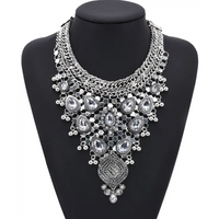 Alloy Diamond Necklace with Flower Design & Diamond Sparkle - snake - label