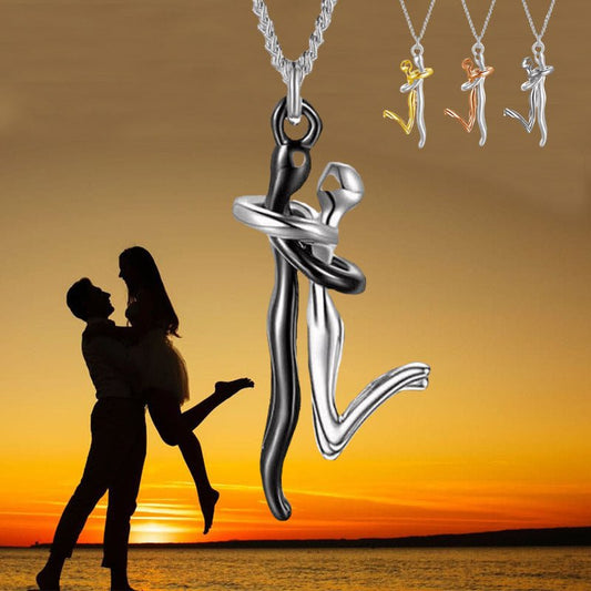 18K Love Hug Pendant Necklace - Simple Clavicle Chain for Couples, Anniversary or Valentine's Day Gift, Elegant Fashion Jewelry snake - label