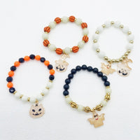Halloween Vintage Beaded Bracelet - Pumpkin Head, Witch Hat, Kitten, Gothic Geometric Design with Natural Stone, Multicolor Party Jewelry for Women snake - label