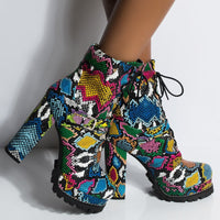 Flower Skin Snake Print Explosion Platform Boots