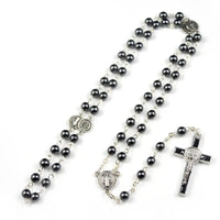 Black Rosary Necklace with Hematite Beads - Unisex Hematite & Zinc Alloy 470mm Chain - snake - label