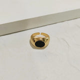 Black Square Oval Ring with Adjustable Fit & Black Shell Inlay - snake - label