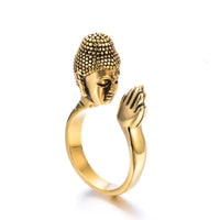 Buddha Head Ring with Drop - Shaped Design & 3D Buddha Head - Unisex Alloy Ring - snake - label