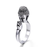 Buddha Head Ring with Drop - Shaped Design & 3D Buddha Head - Unisex Alloy Ring - snake - label