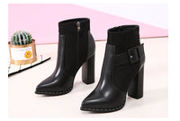 Snake Pattern Suede Belt Buckle Pointed Toe Short Boots Women