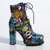 Flower Skin Snake Print Explosion Platform Boots