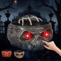 Halloween Motion-Activated Candy Bowl - Plastic Pumpkin Bowl with Moving Hand, Battery-Operated Serving Dish for Trick-or-Treaters and Parties