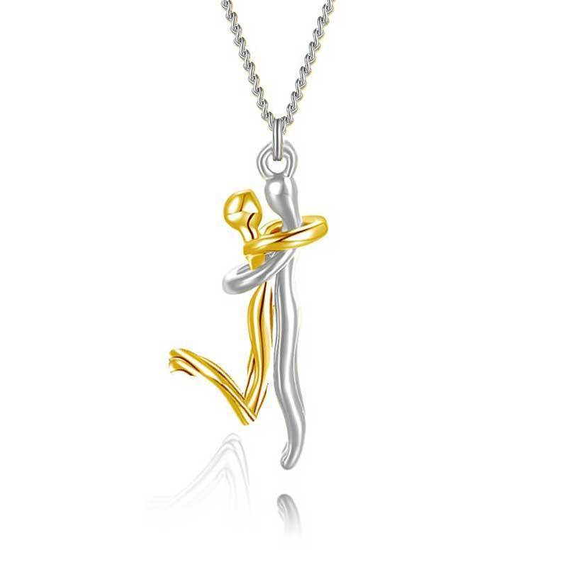 18K Love Hug Pendant Necklace - Simple Clavicle Chain for Couples, Anniversary or Valentine's Day Gift, Elegant Fashion Jewelry snake - label