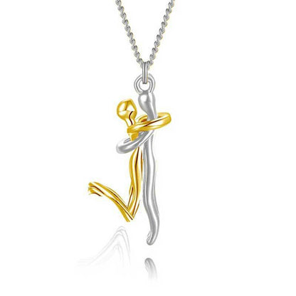 18K Love Hug Pendant Necklace - Simple Clavicle Chain for Couples, Anniversary or Valentine's Day Gift, Elegant Fashion Jewelry snake - label