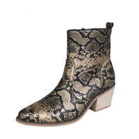 Snake Print Square Toe Thick Heel Sexy Short Boots