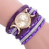 Casual Rhinestone Watch Bracelet with Quartz Movement & Leather Band - 25mm Dial - snake - label