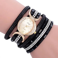 Casual Rhinestone Watch Bracelet with Quartz Movement & Leather Band - 25mm Dial - snake - label