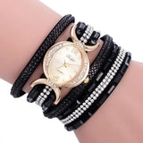 Casual Rhinestone Watch Bracelet with Quartz Movement & Leather Band - 25mm Dial - snake - label