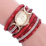 Casual Rhinestone Watch Bracelet with Quartz Movement & Leather Band - 25mm Dial - snake - label