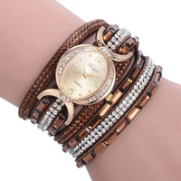 Casual Rhinestone Watch Bracelet with Quartz Movement & Leather Band - 25mm Dial - snake - label